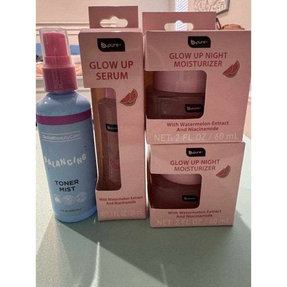 New Lot Of 4 b pure Glow Up Moisturizer & Serum & Global Beauty Care Toner Mist